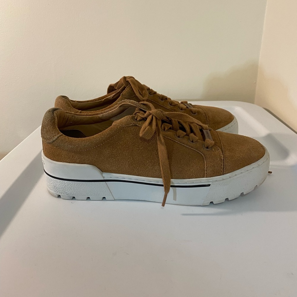 J/SLIDES Tan Suede Platform Sneakers